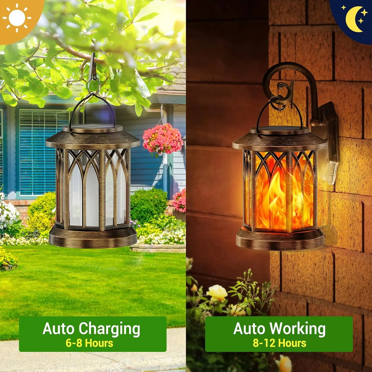 Waterproof Solar Lantern With Flickering Flame for Outdoor Garden Decor
