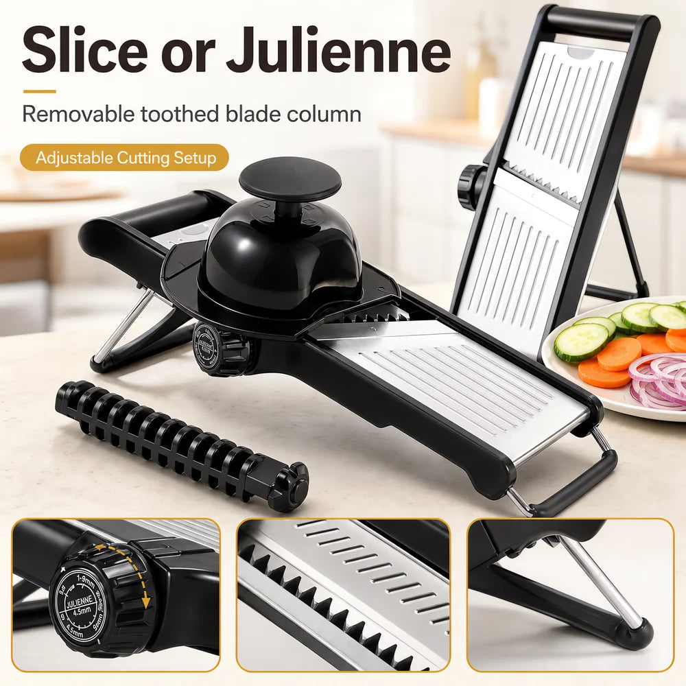Adjustable Mandoline Vegetable Slicer With Food Holder And Julienne Cutter
