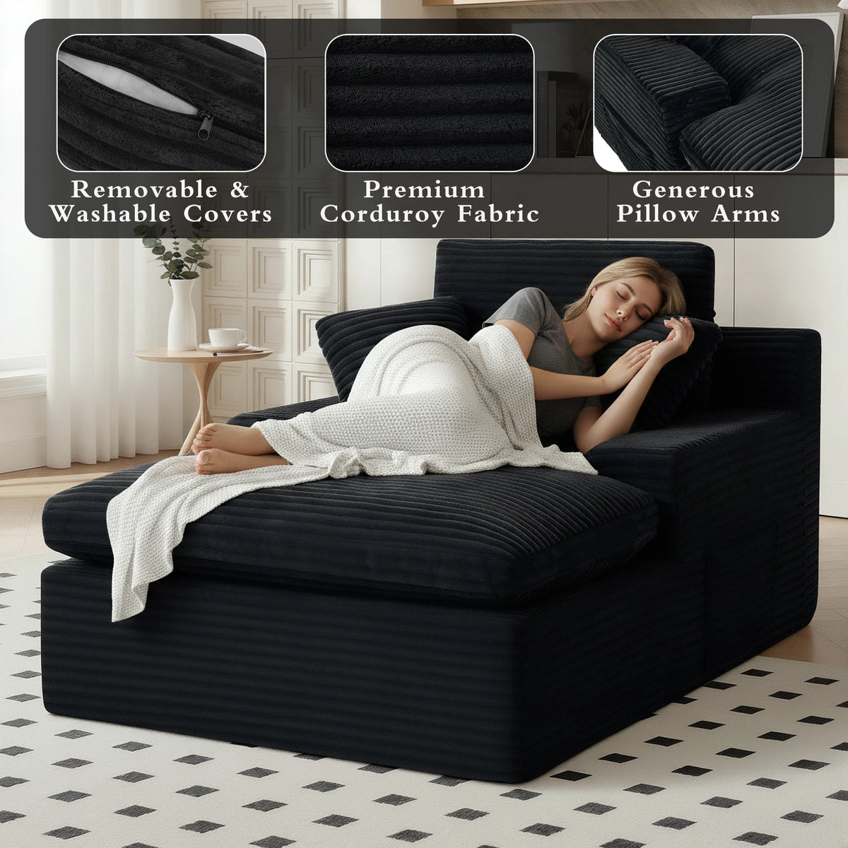 GAOHAPY Corduroy Modular Sectional Sofa With Chaise Lounge