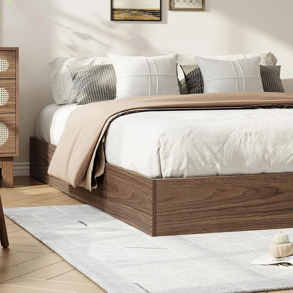 Modern Wooden Platform Bed Frame With Durable Support Slats