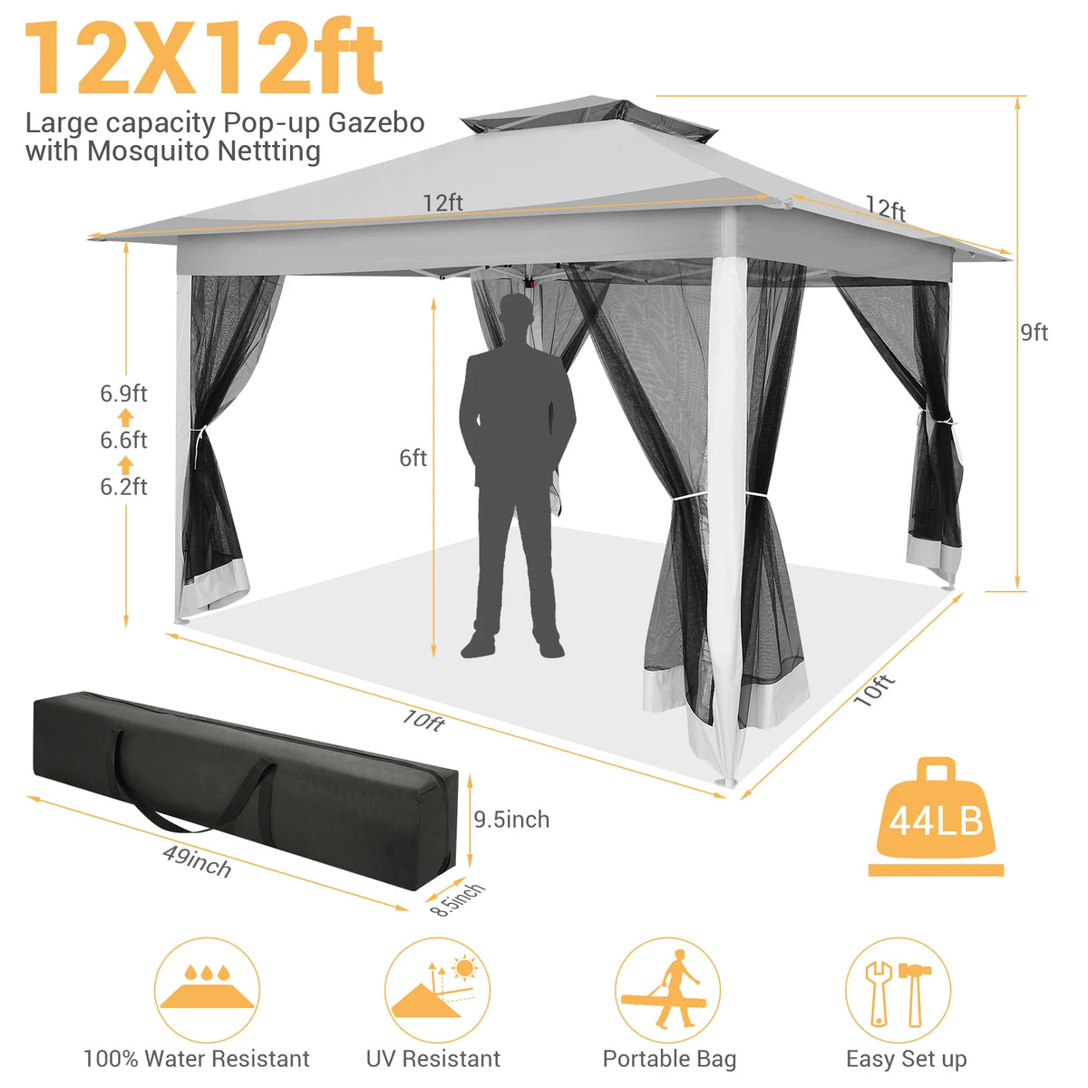 Tooluck Pop Up Gazebo With Mosquito Netting And Carry Bag
