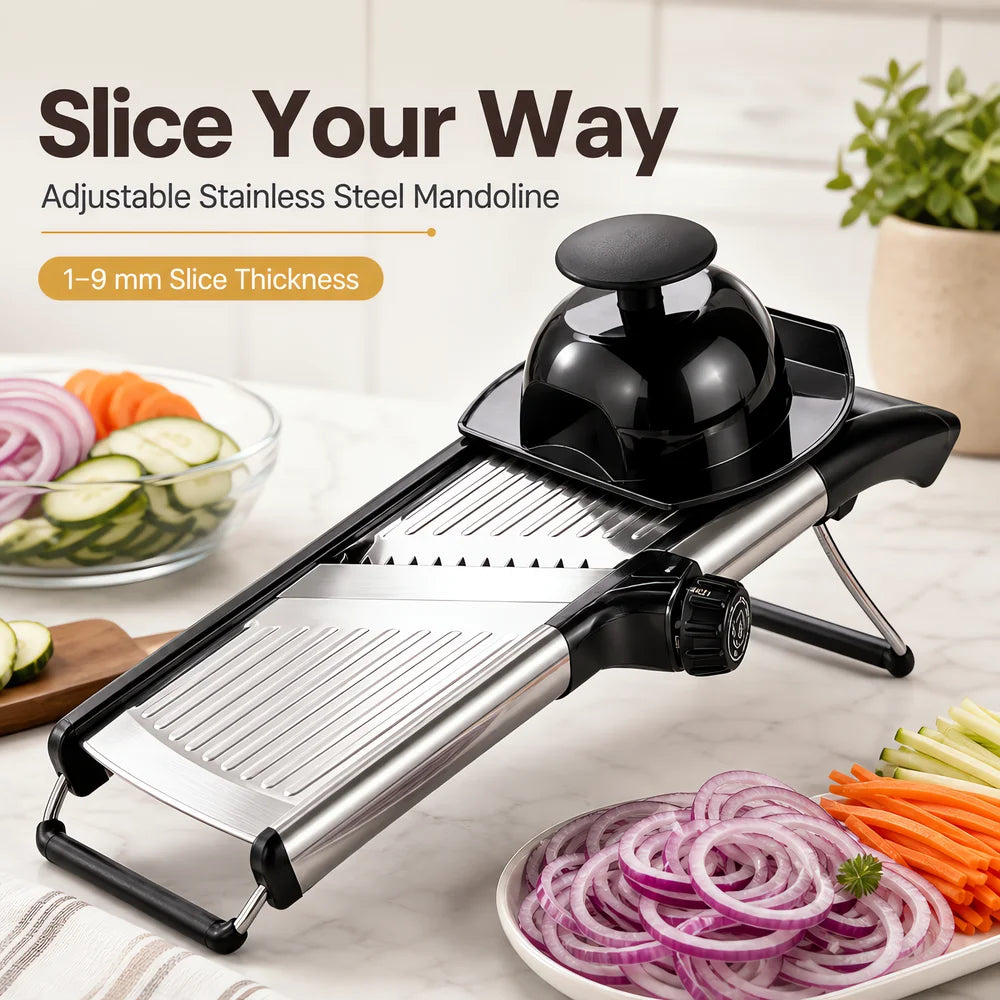 Adjustable Mandoline Vegetable Slicer With Food Holder And Julienne Cutter