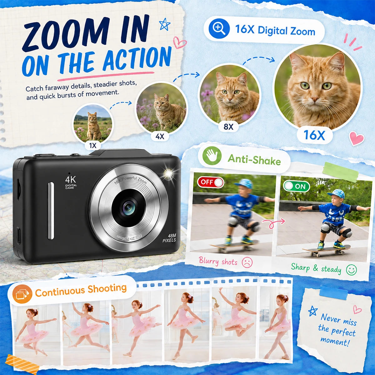 Compact 4K Digital Camera With Zoom For Students And Travel
