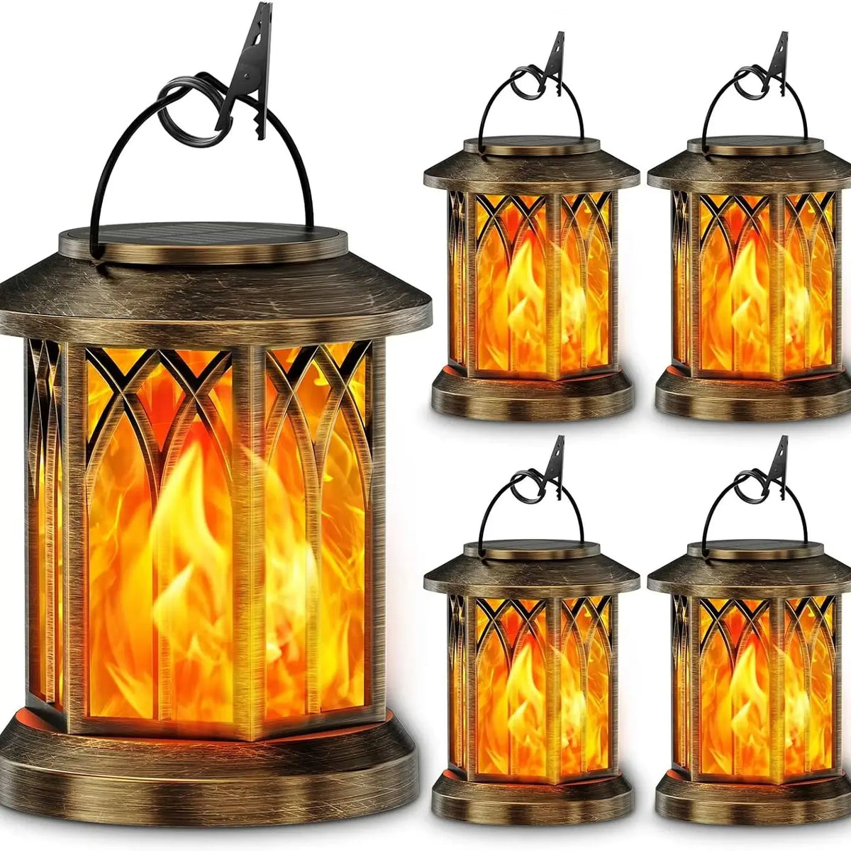 Waterproof Solar Lantern With Flickering Flame for Outdoor Garden Decor