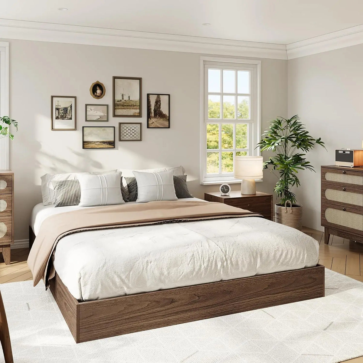 Modern Wooden Platform Bed Frame With Durable Support Slats