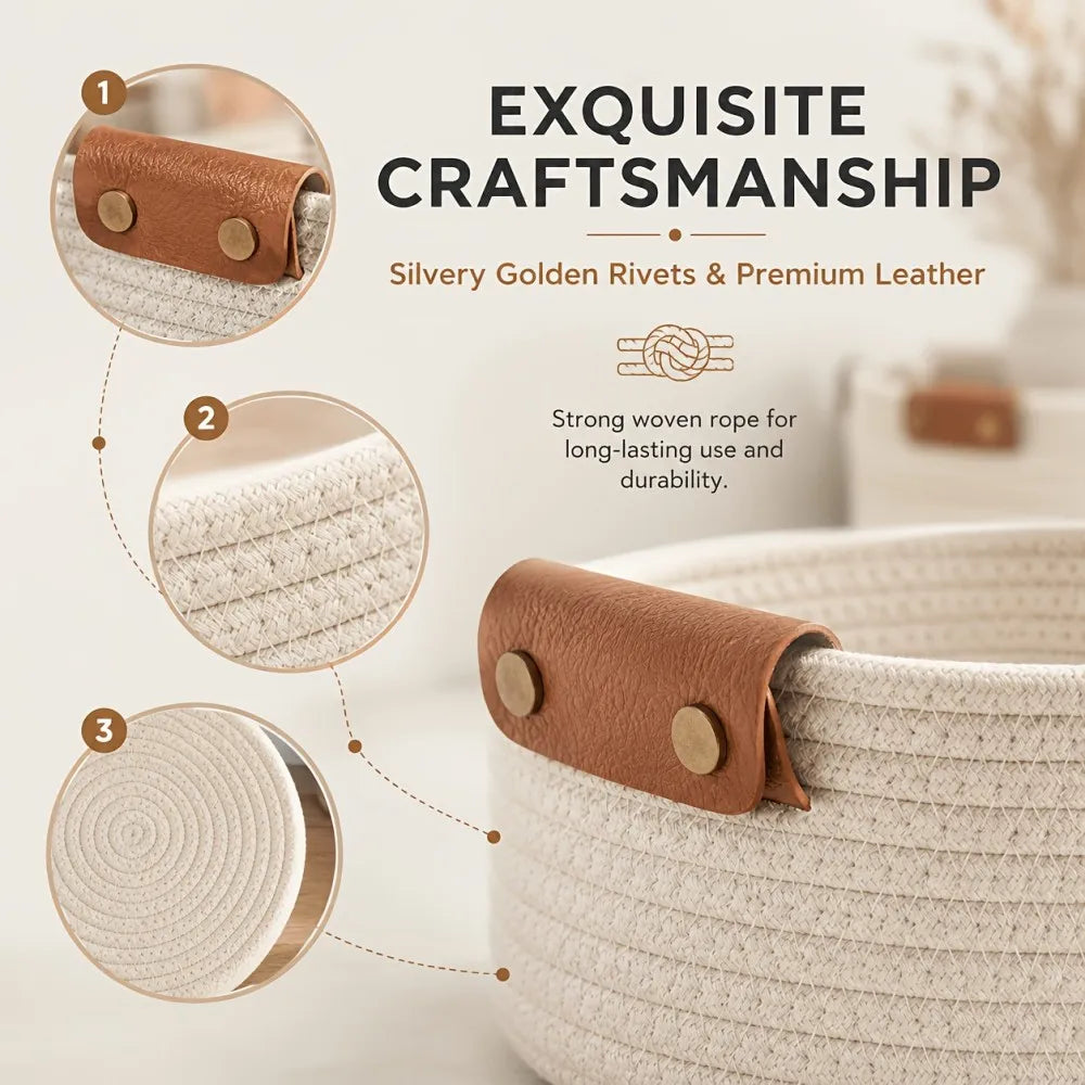 Sturdy Wooden Storage Basket Set For Home Organization And Decor