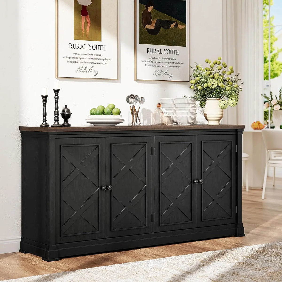 ONBRILL Solid Wood Sideboard Buffet Cabinet With Barn Doors