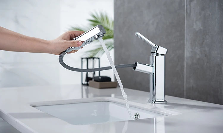 DQOK Pull Out Brass Basin Faucet Hot And Cold Water