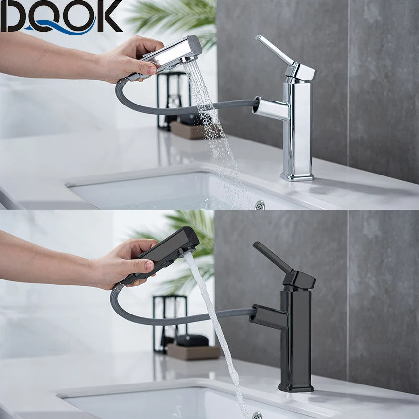 DQOK Pull Out Brass Basin Faucet Hot And Cold Water
