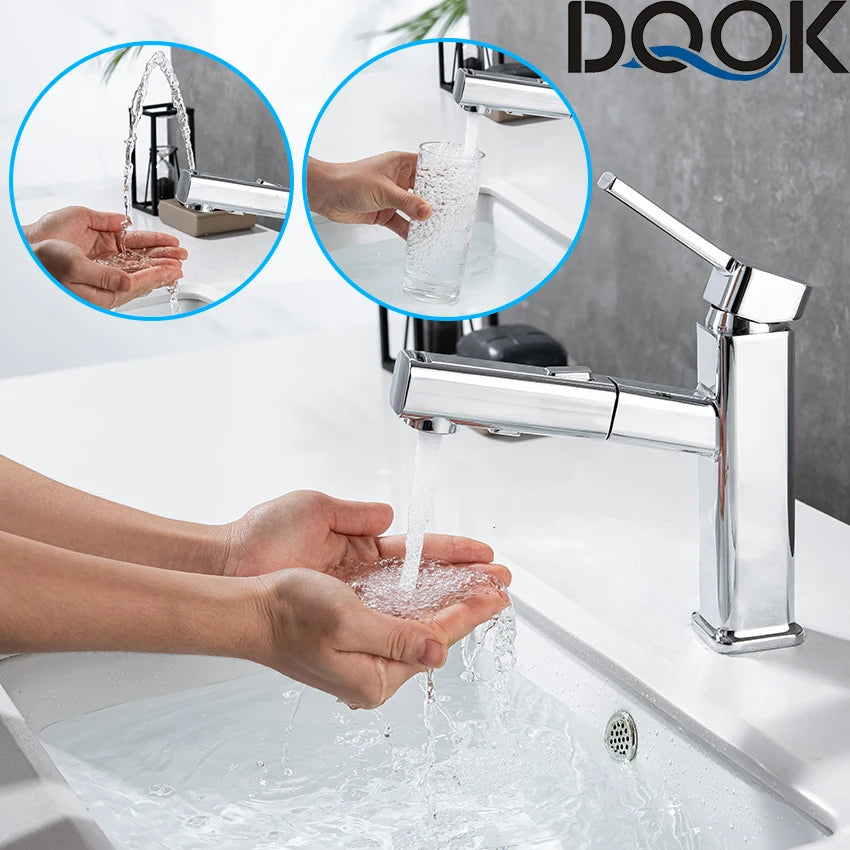 DQOK Pull Out Brass Basin Faucet Hot And Cold Water
