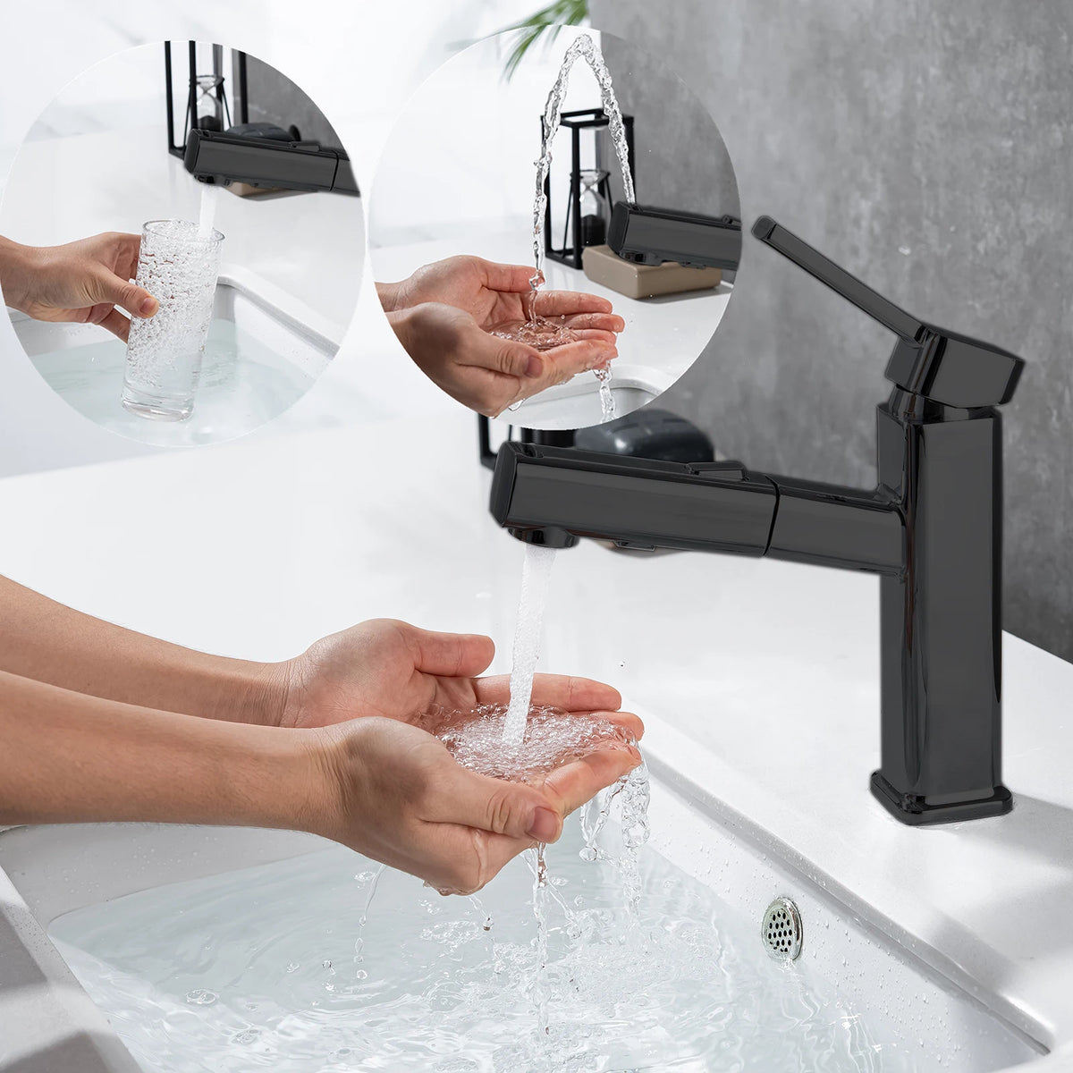 DQOK Pull Out Brass Basin Faucet Hot And Cold Water