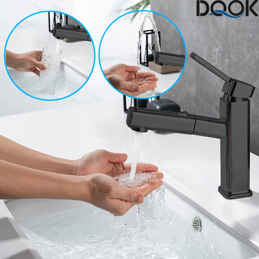 DQOK Pull Out Brass Basin Faucet Hot And Cold Water