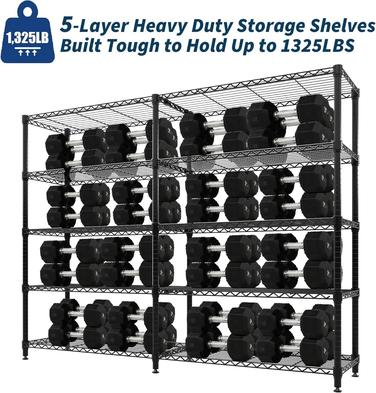 Heavy Duty Carbon Steel Five Tier Adjustable Wire Shelving Rack