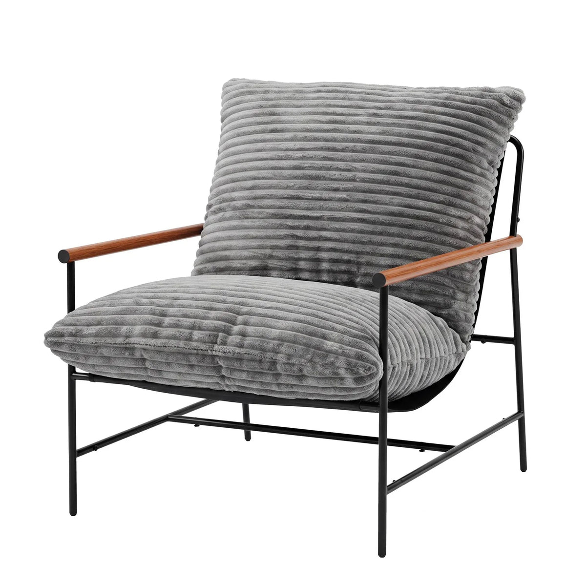 HiMISS Corduroy Lounge Chair With Wood Arms And Metal Frame