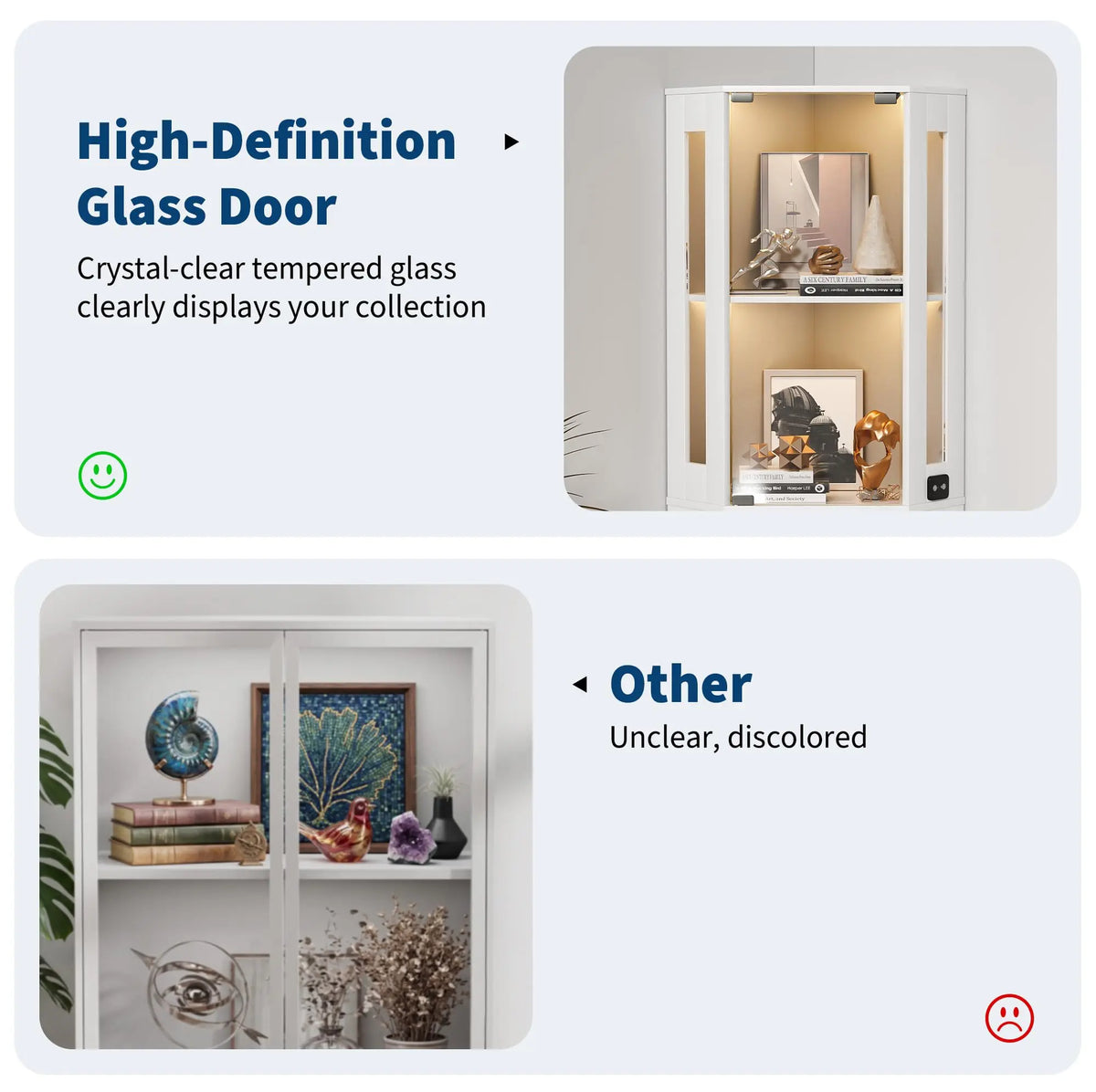 HiMISS Modern Glass Corner Display Cabinet With Lighted Shelves