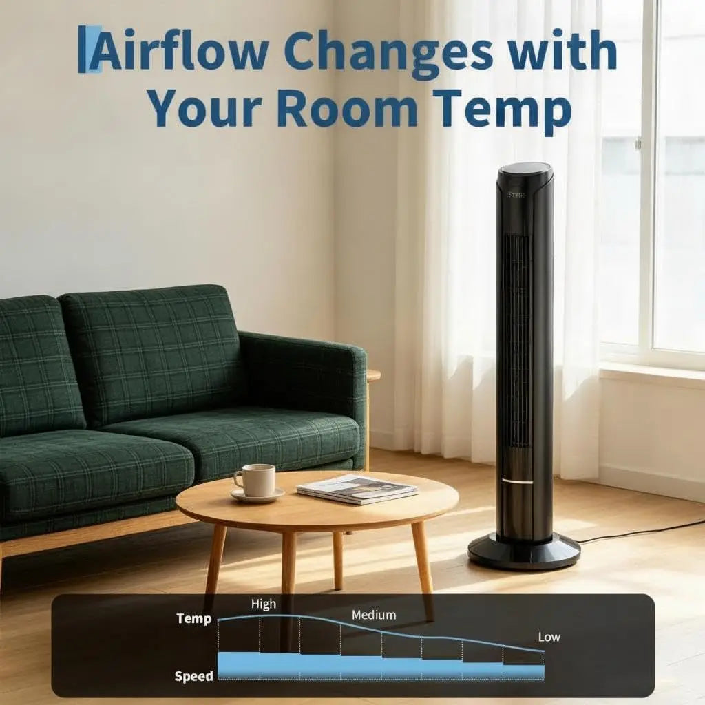 Upgraded DC Motor Tower Fan With Remote And Touchscreen