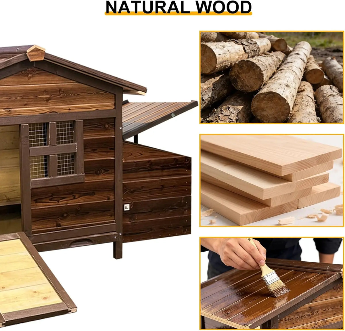 Wooden Chicken Coop With Nesting Boxes, Ramp And Ventilated Window
