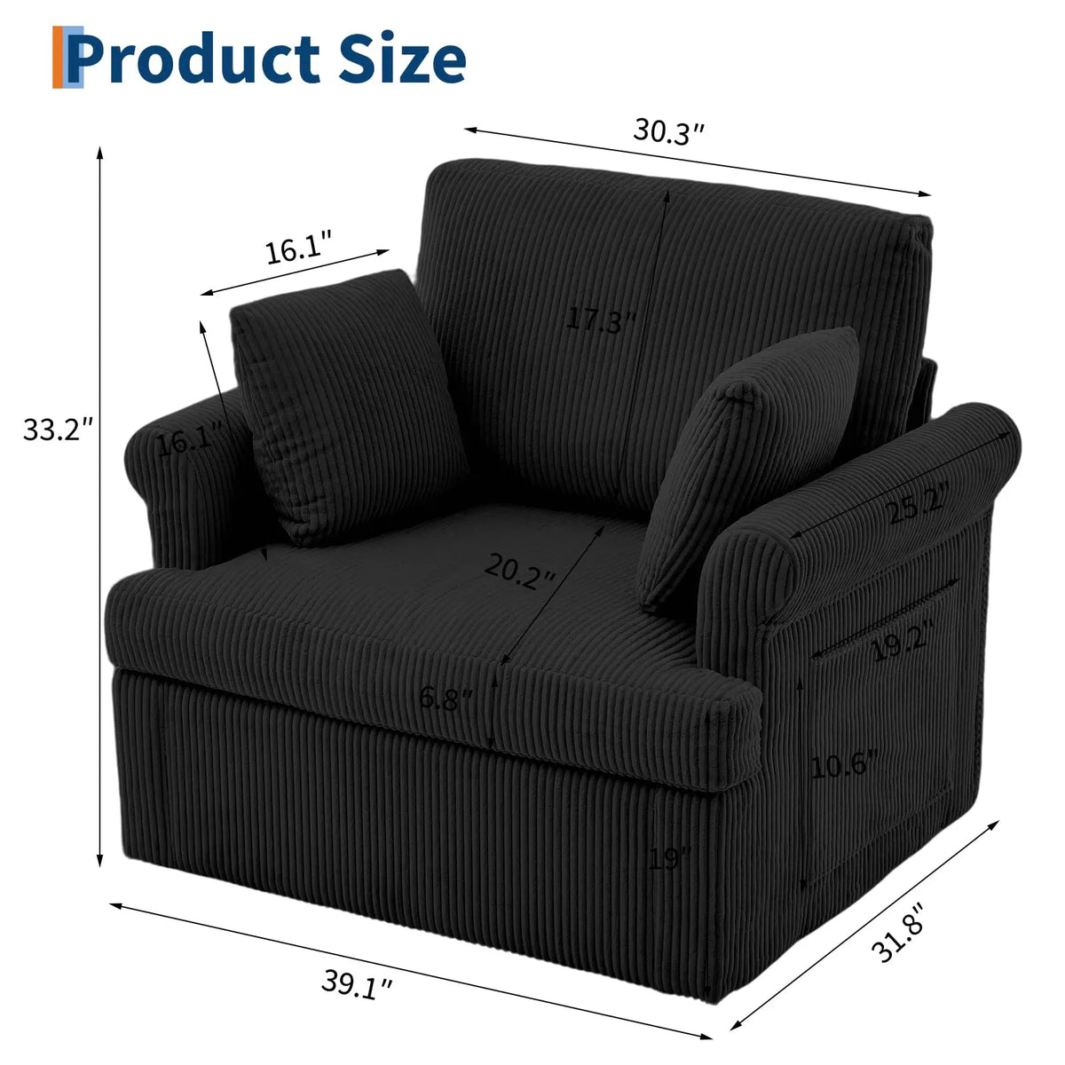HiMISS Modern Corduroy Swivel Accent Chair With Storage Pockets