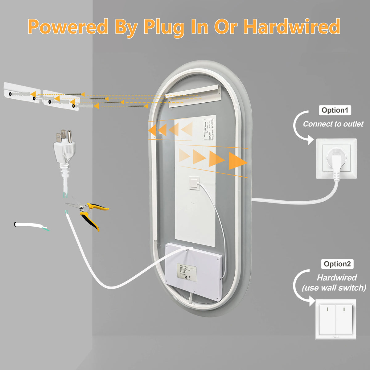BORWART Smart LED Bathroom Mirror With Anti Fog Dimmable Lighting