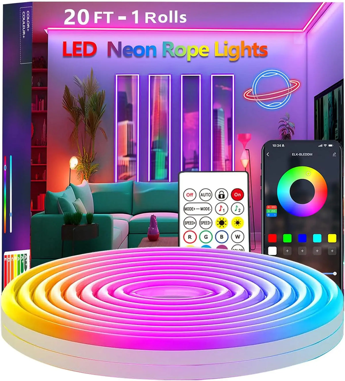Flexible Neon LED Rope Light With App Remote Music Control