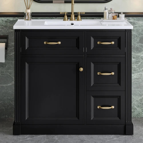 Bathroom Vanity Cabinet With Ceramic Sink And Soft Close Door