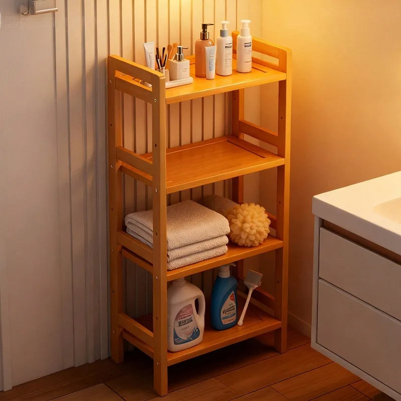 Four Tier Bamboo Organizer Rack With Space Saving Layered Design
