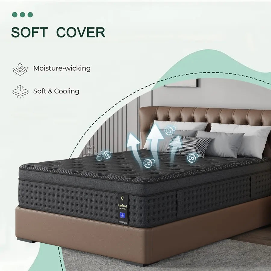 LAYROAD Memory Foam Hybrid Mattress With Pocket Springs, Medium Firm
