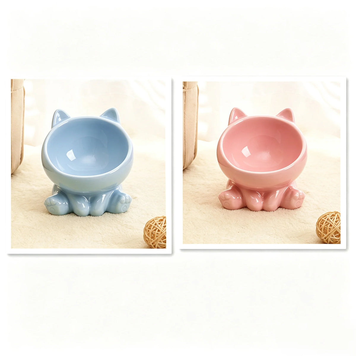 Ceramic Cat Bowl With Raised Neck Guard For Easy Eating