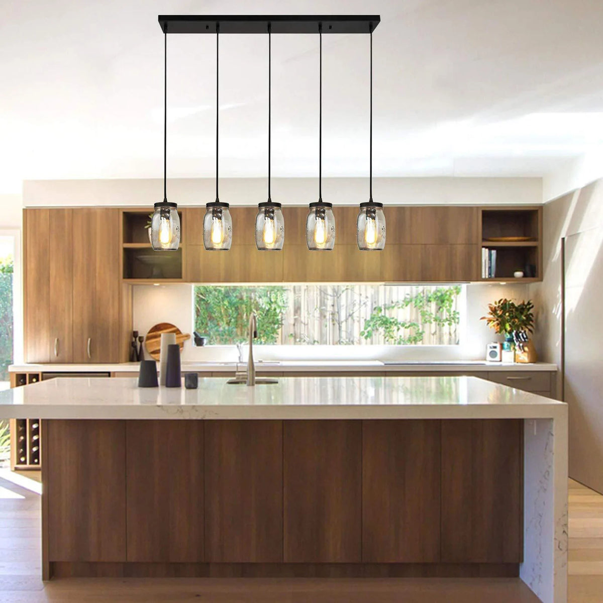 Vintage Five Head Glass Pendant Light for Kitchen Island