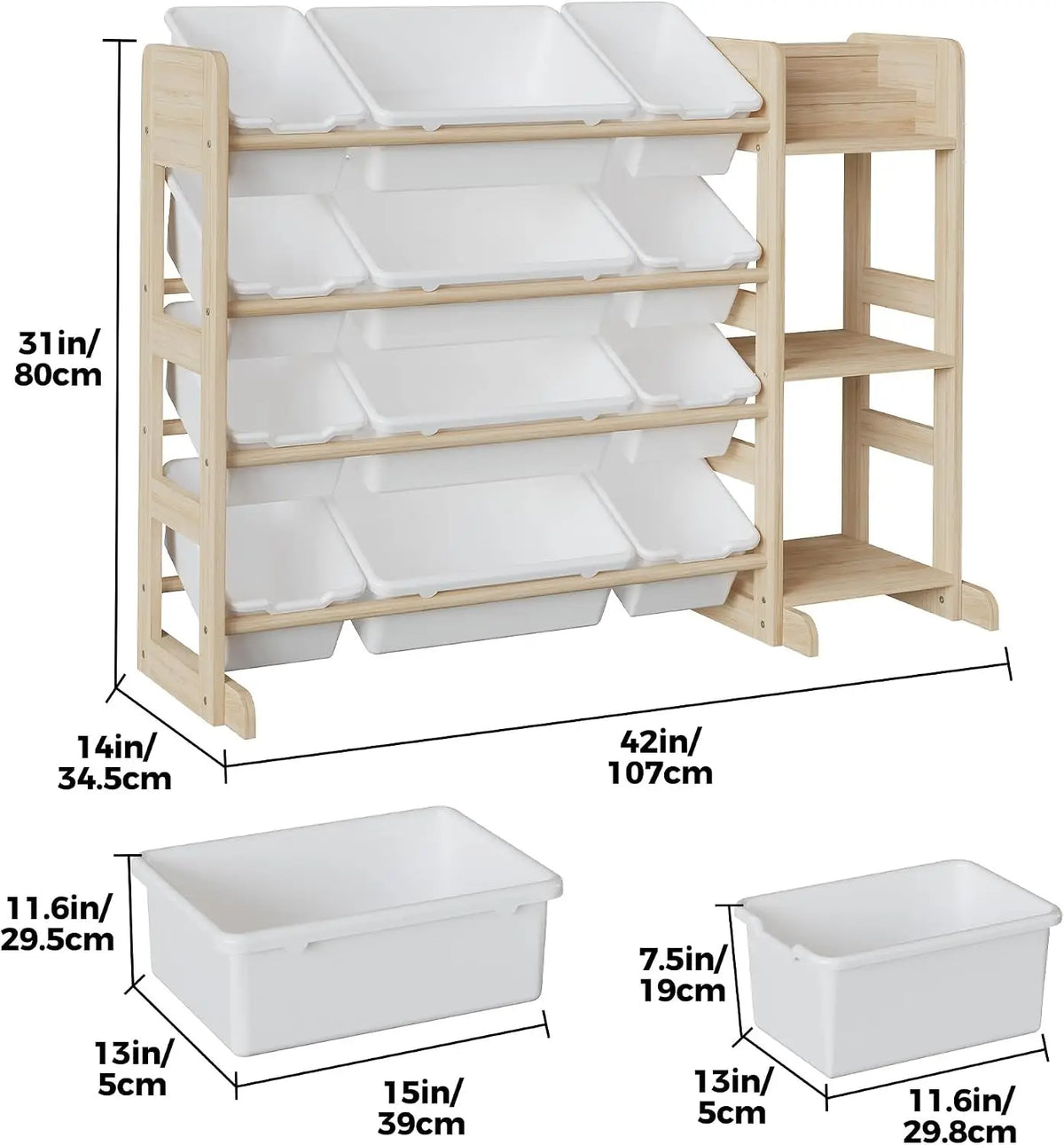 Tacleekii Toy Storage Shelf Featuring Plastic Bins And Wood Units
