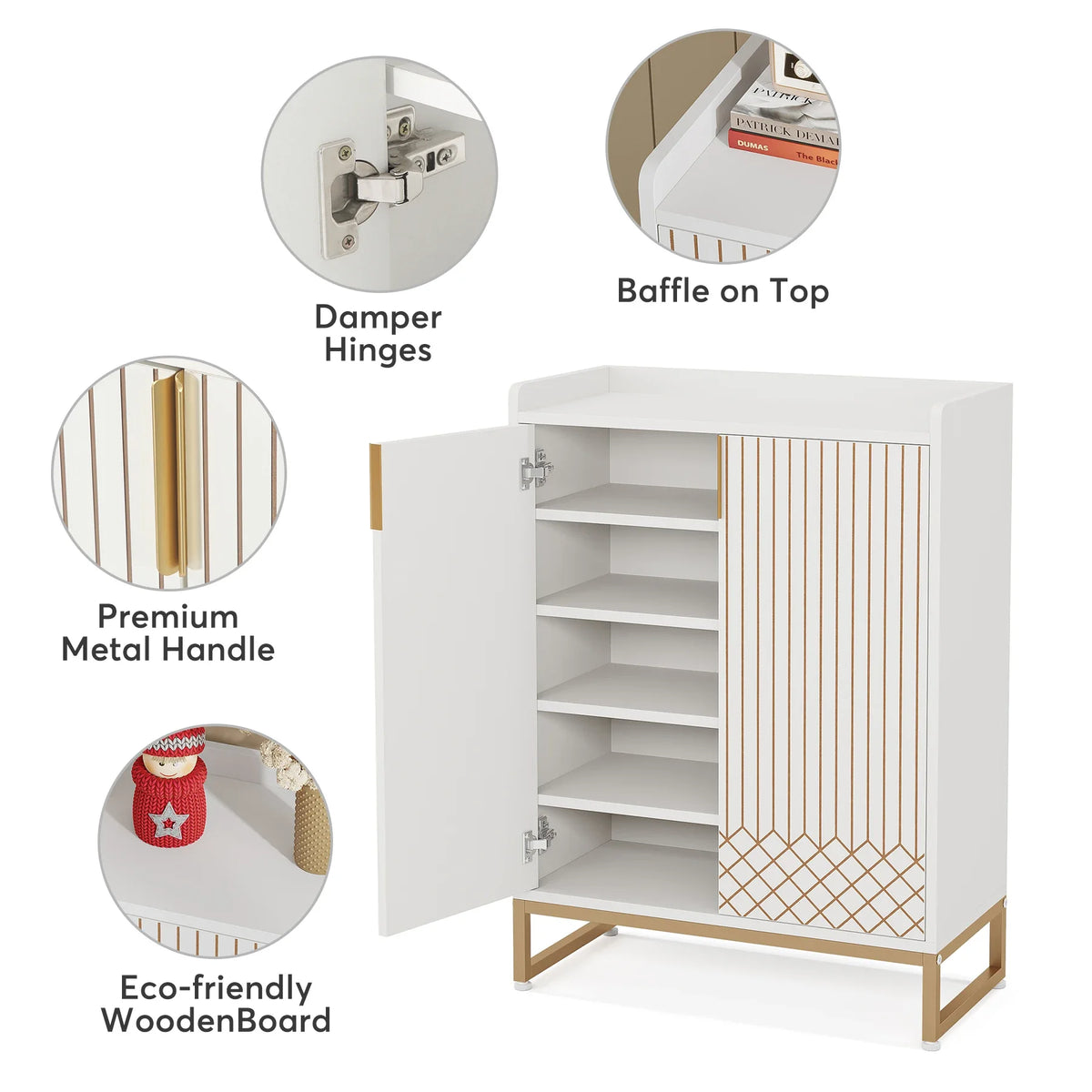 Tribesigns Modern Shoe Cabinet With Doors And Five Tier Storage