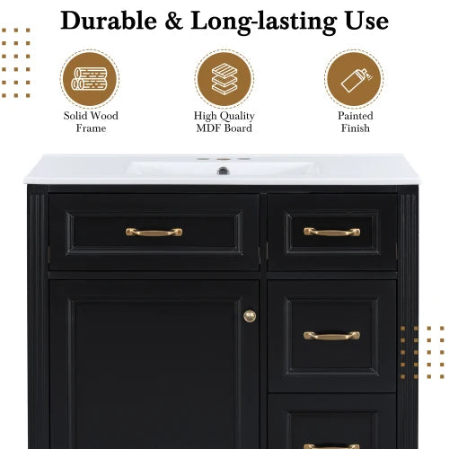 Bathroom Vanity Cabinet With Ceramic Sink And Soft Close Door