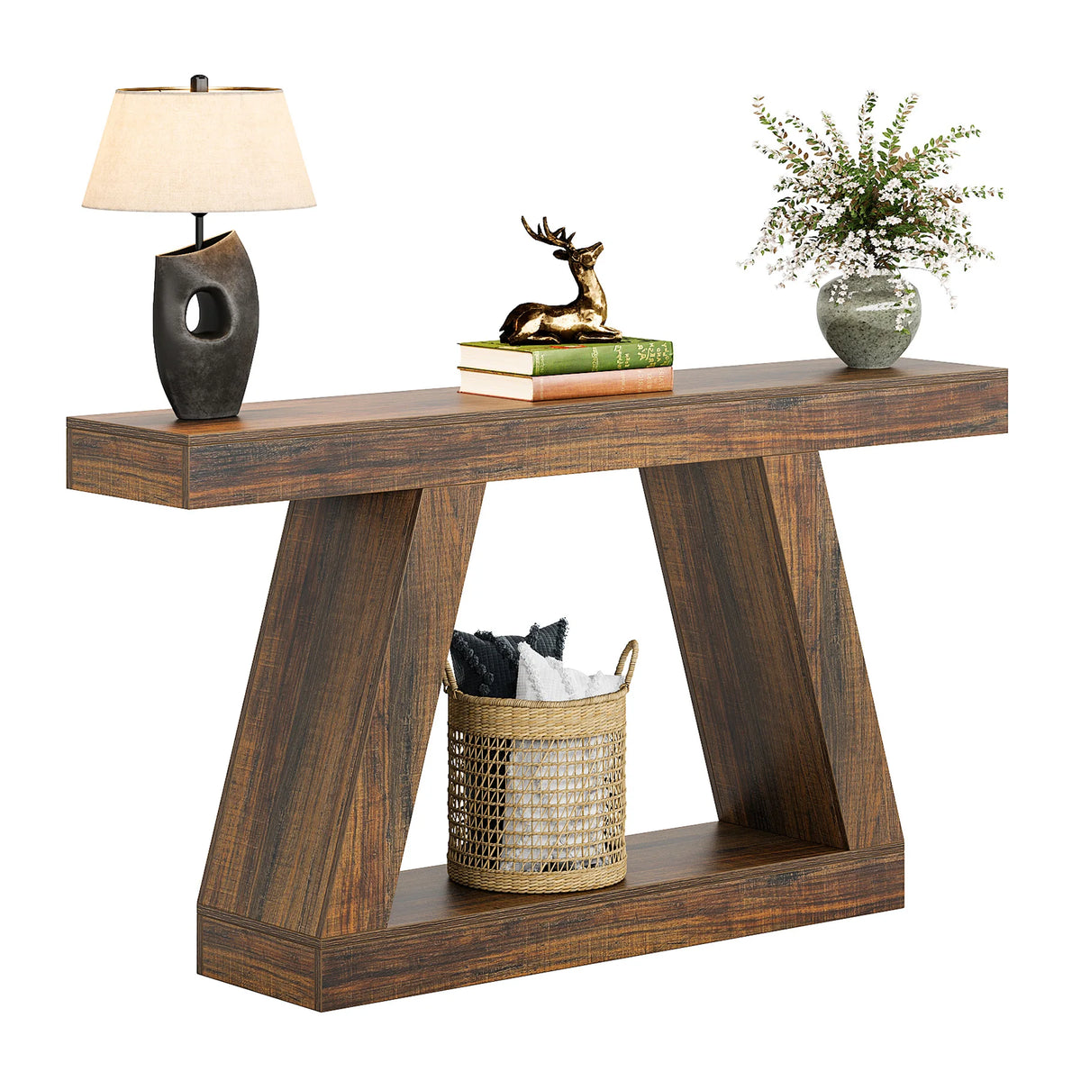 Tribesigns Rustic Industrial Console Table With Storage for Entryway and Living Room