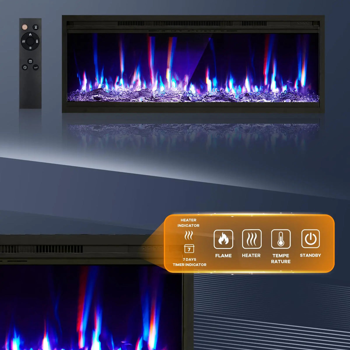 Adoolla Ultra-Slim Electric Fireplace Heater With Remote Control