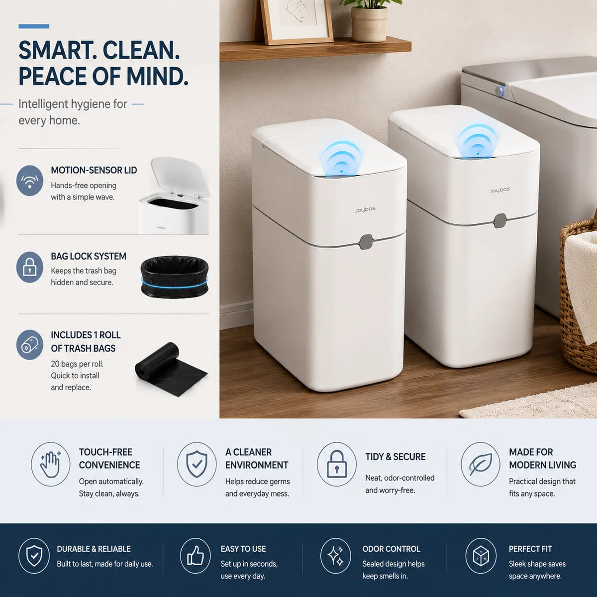Joybos Touchless Motion Sensor Trash Can With Auto Bag Suction