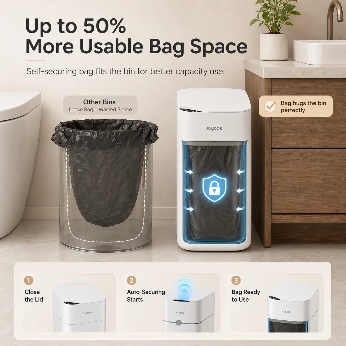 Joybos Touchless Motion Sensor Trash Can With Auto Bag Suction