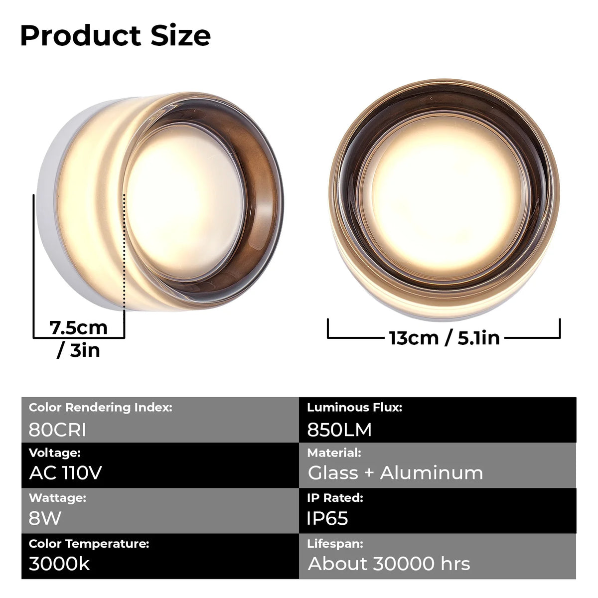 ARLGSITE Wall Mounted Bathroom Lamp With Thick Glass Shade