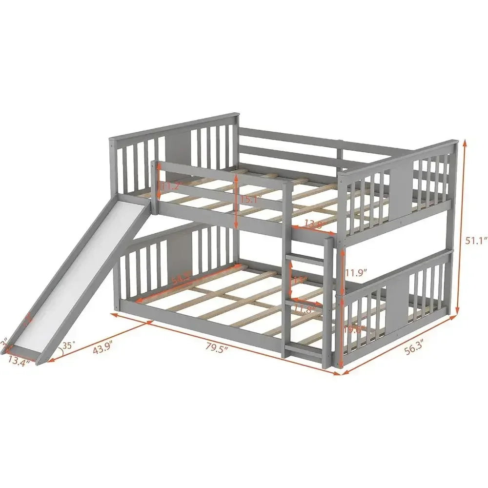 Solid Wood Bunk Bed With Slide And Safety Guard Rails for Kids