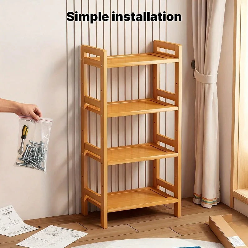Four Tier Bamboo Organizer Rack With Space Saving Layered Design