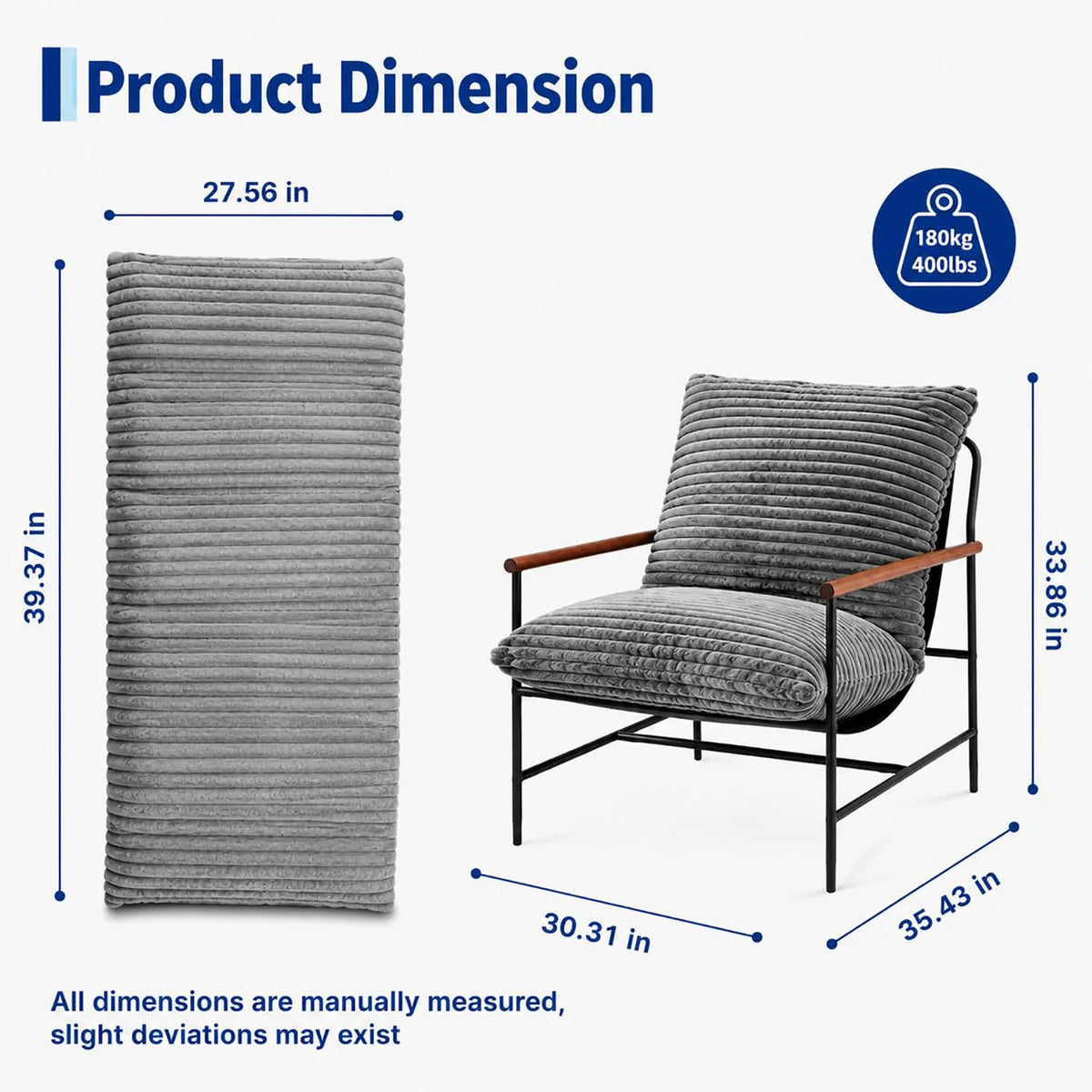 HiMISS Corduroy Lounge Chair With Wood Arms And Metal Frame