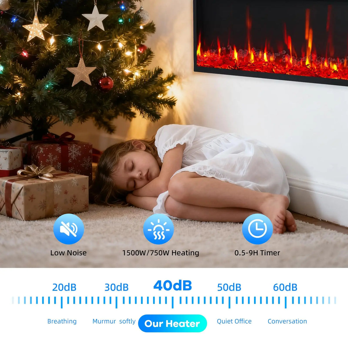 Adoolla Ultra-Slim Electric Fireplace Heater With Remote Control