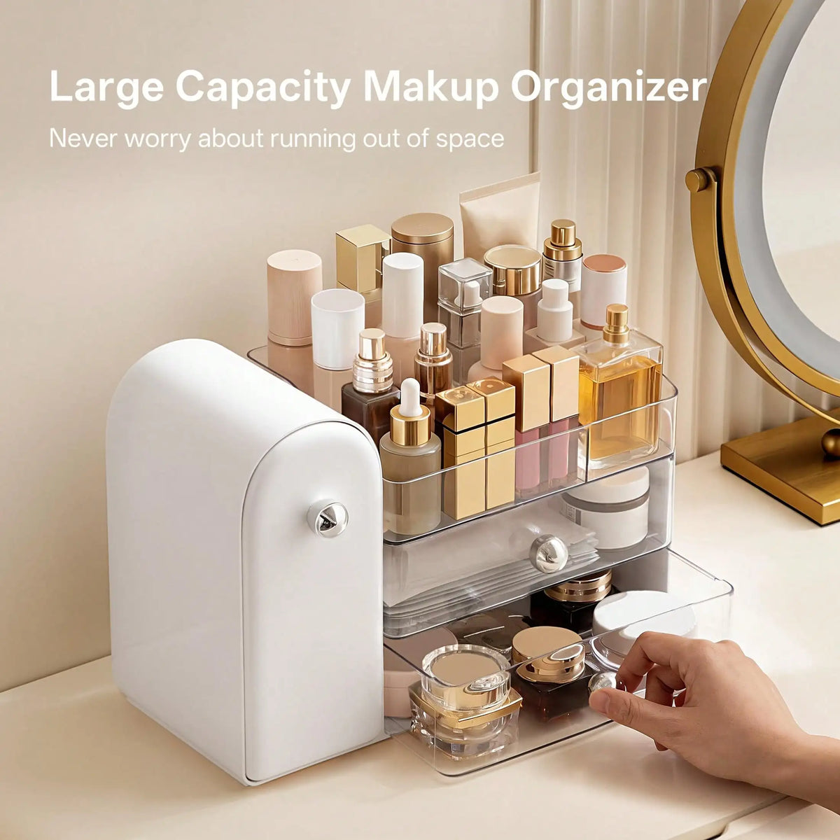 Makeup Organizer With Drawers And Brush Holder For Vanity Counter