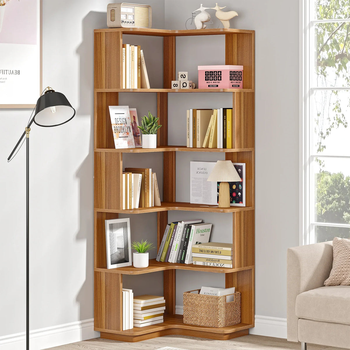 Tribesigns 6 Tier Industrial Corner Bookshelf With Anti Drop Panel