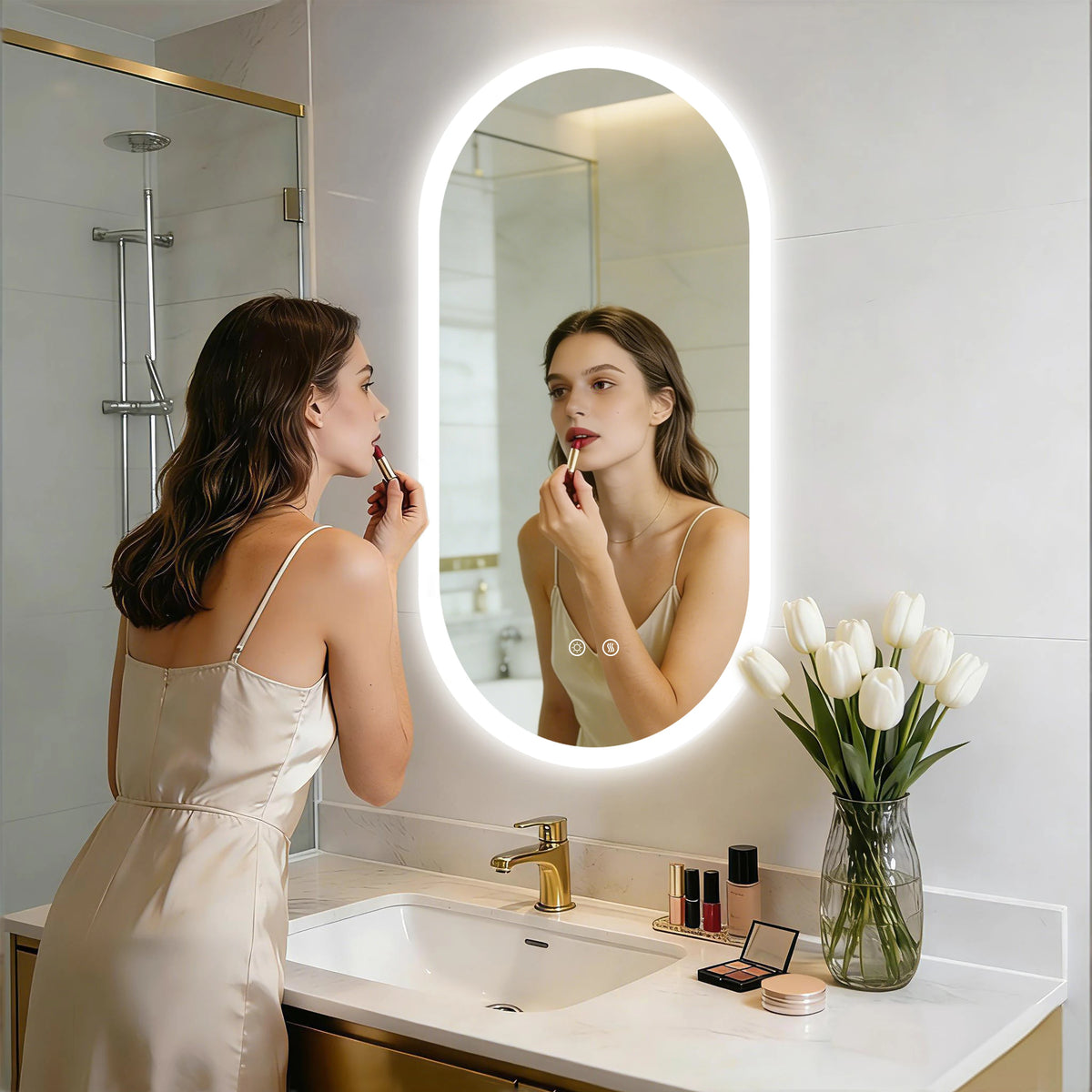 BORWART Smart LED Bathroom Mirror With Anti Fog Dimmable Lighting
