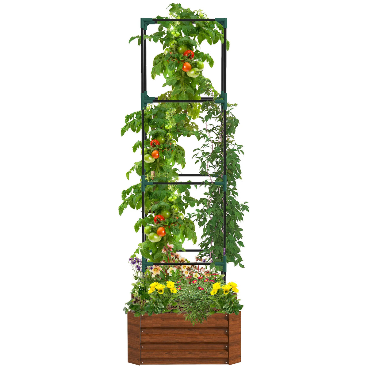 Outsunny Wooden Raised Garden Bed With Attached Tomato Cage