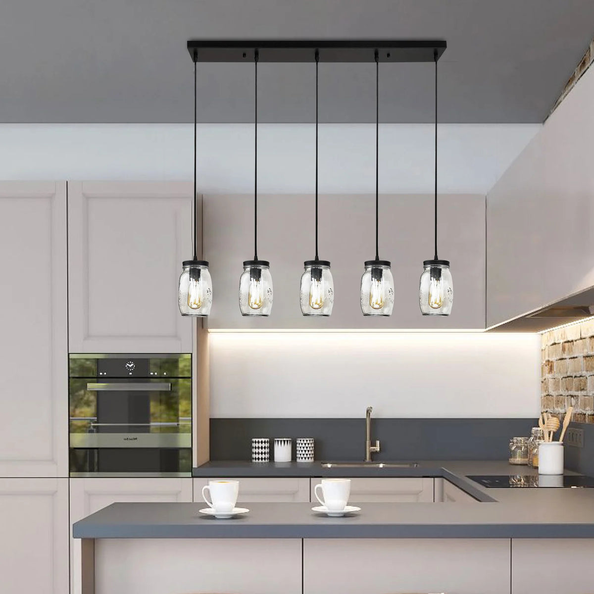 Vintage Five Head Glass Pendant Light for Kitchen Island