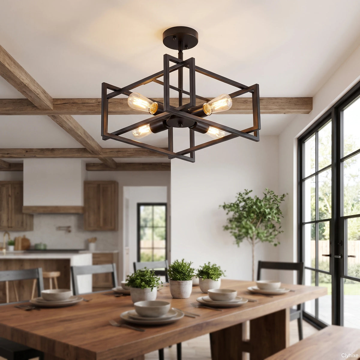 ARLGSITE 4 Light Industrial Geometric Flush Mount Ceiling Light