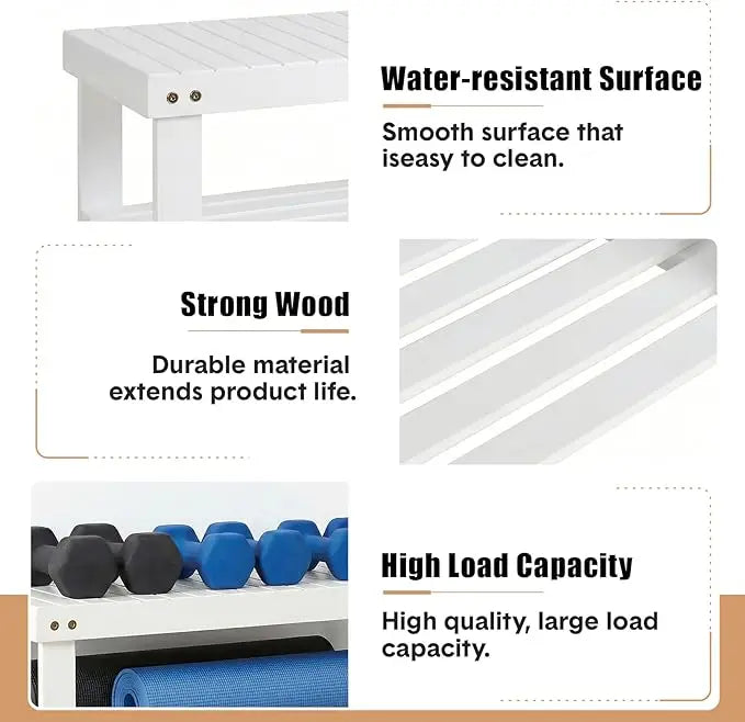 HiMISS Bamboo Shoe Rack Bench With Comfortable Entryway Storage Seat