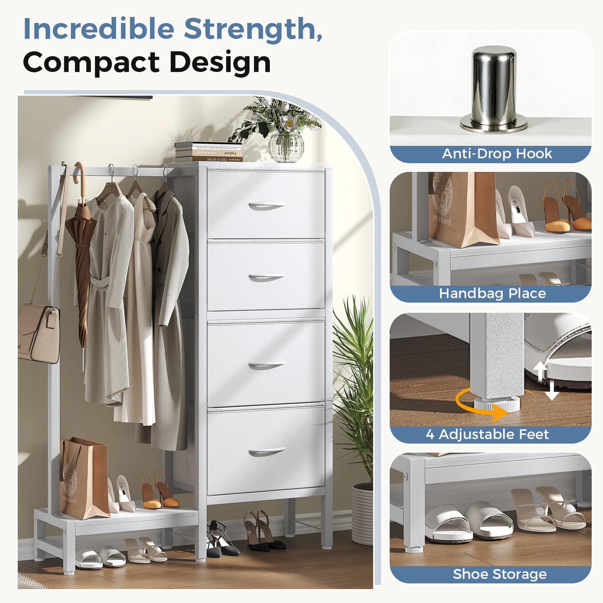 MCQ Fabric Storage Cabinet With Drawers And Hanging Clothes Rack