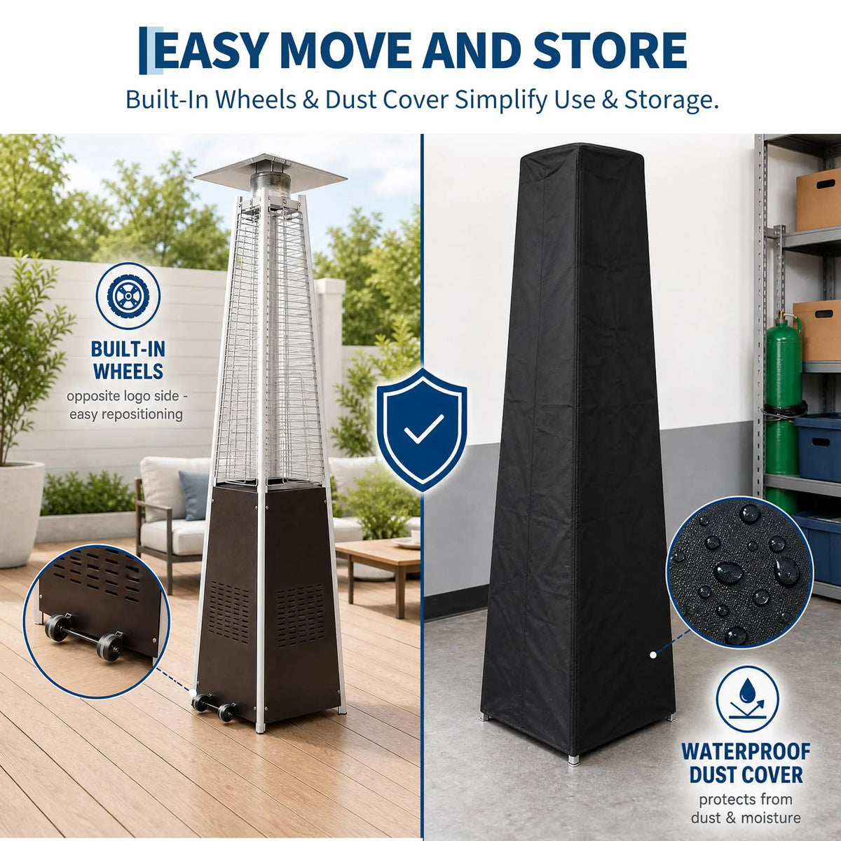 HiMiss Pyramid Propane Patio Heater With Glass Flame Tube